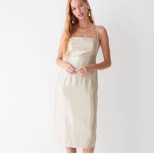 J. Crew Collection Double Tie-Back Metallic Linen Blend Dress in Gold